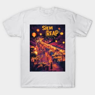 Discover the magical ambiance of Siem Reaps night market, where lanterns illuminate bustling stalls T-Shirt